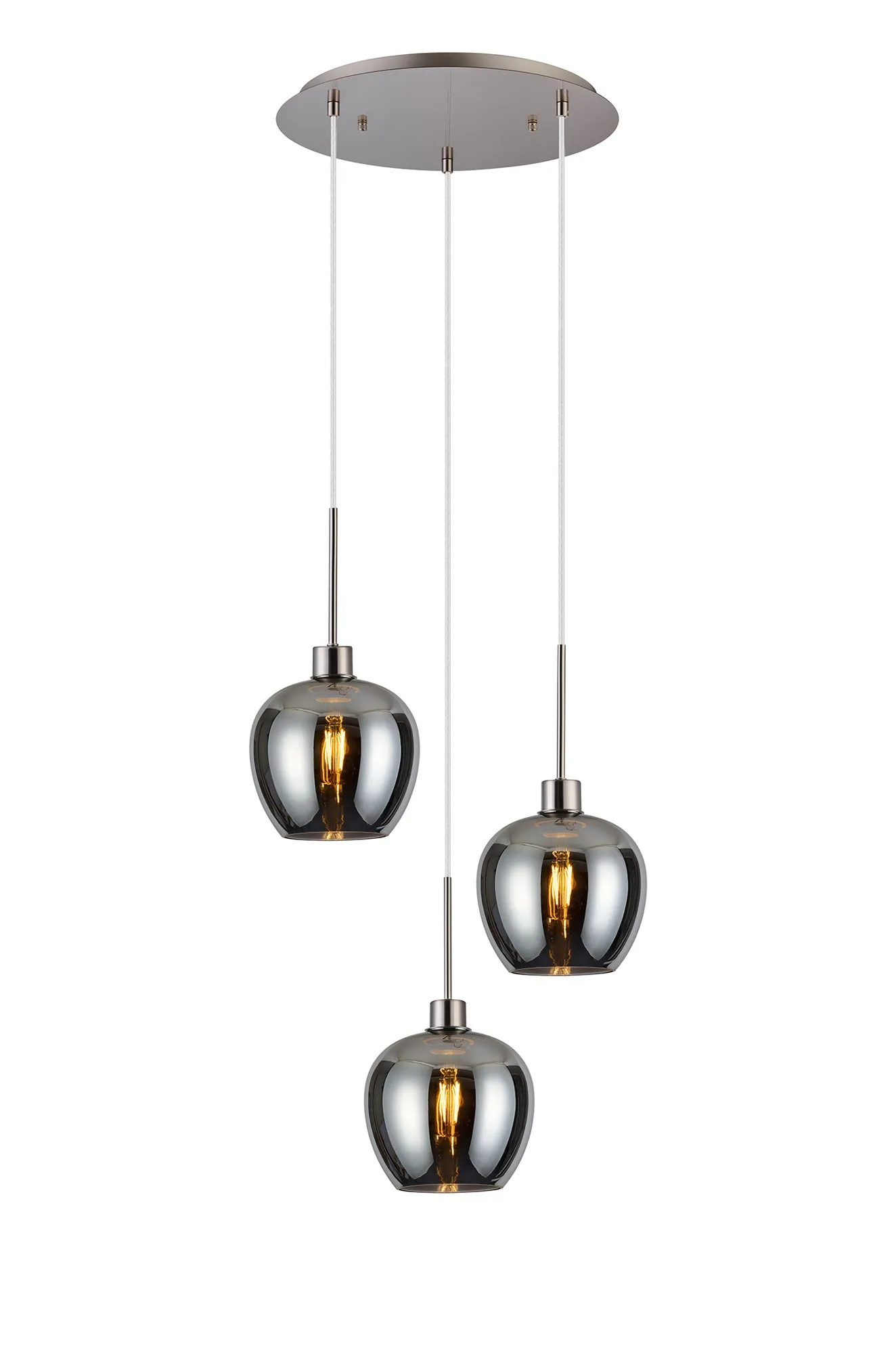 DK1369  Lori 40cm Round Pendant, 3 Light Adjustable E27, Satin Nickel/Chrome Wine Shades